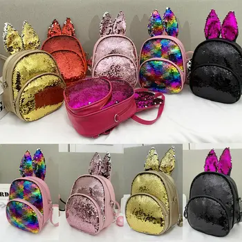 

Sequin Children Kids Rabbit Ears Backpack School Bag Kindergarten Boys Girls Storage Bags