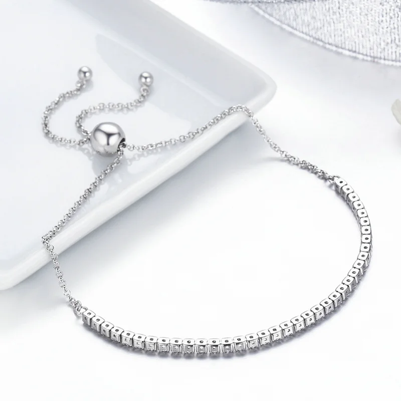 BAMOER Теннисный серебряный браслет, 925 пробы, Серебряный Регулируемый базовый простой браслет для женщин, подарок, хорошее ювелирное изделие, GXB029