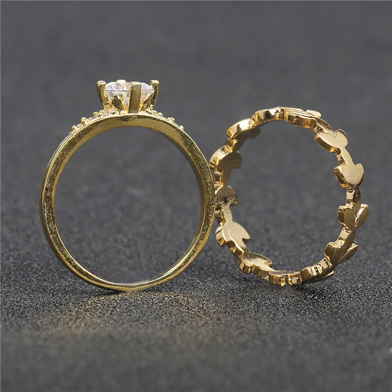 GS Rings Set For Couple Lover Gold Color Simple Design Leaf Ring Men Fashion Engagement Wedding Rings For Women Jewelry 2018 G5