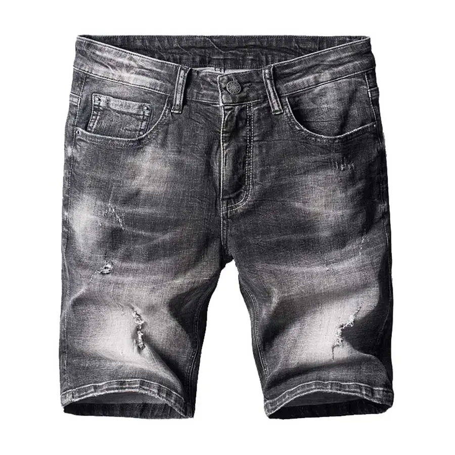 Men's Dark Grey Jeans Short Fadded Color Denim Shorts Holes Jeans for ...