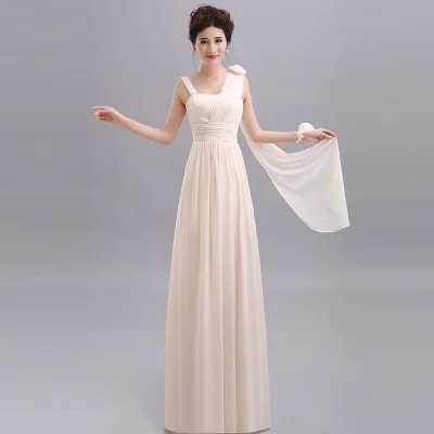 Длинные шифоновые розовые платья подружки невесты Vestido De Festa De Casamento Вечернее платье на вечеринки для девушек - Цвет: Champagne 1