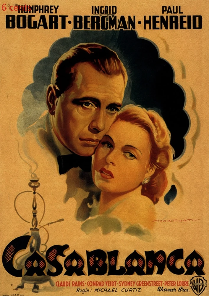 Casablanca Movie Poster, декоративная наклейка, плакат из крафт-бумаги, наклейка на стену, винтажная Наклейка на стену, настенный стикер по фильму