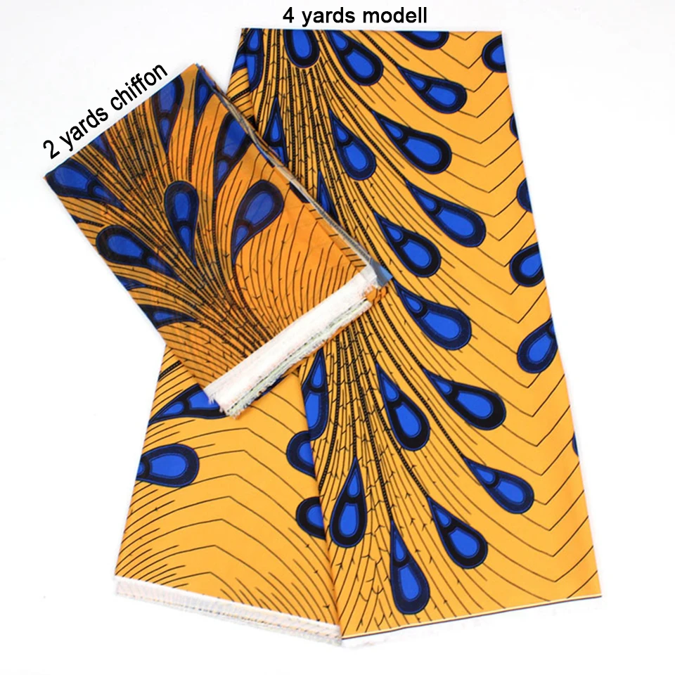 

2 Pcs Set 4 Yards African Ankara Prints Modell Material & 2 Yards Chiffon Ankara Chiffon Fabric YBXM-31