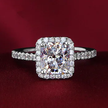 

Custom Sterling 14K White Gold Cushion Jewelry for Women 3CT Female Ring Female AU585 Pillow Shape Engagement Ring