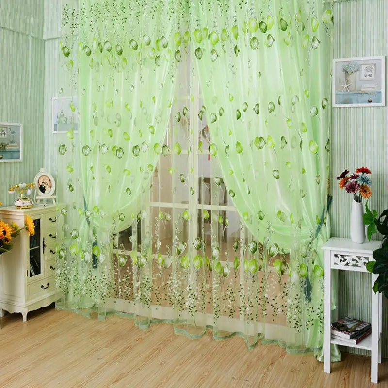 

Fashion New Voile Curtain Chic Room Tulip Flower Sheer Curtain Home Decoration