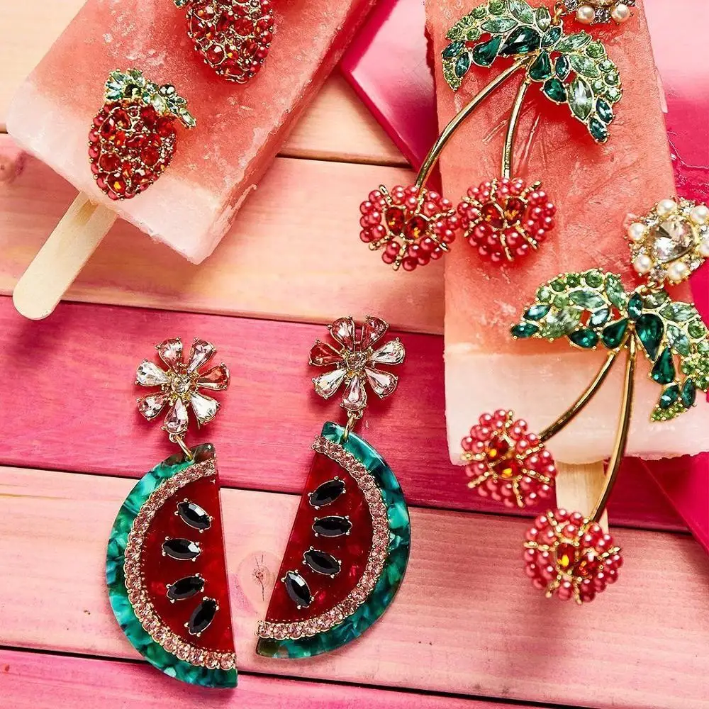 

Ladyfirsy Wedding Crystal Statement Earrings Watermelon Drop Earrings Handmade Rhinestone Bird Dangle Earrings Lady Party Gifts