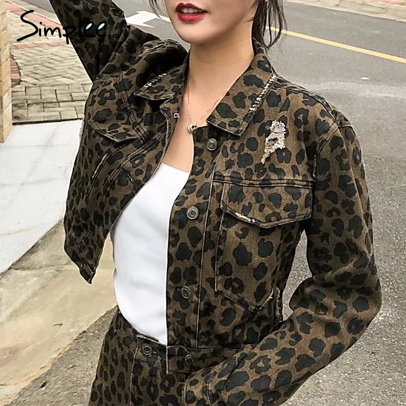 Simplee Leopard pockets women set vintage 2018 Autumn
