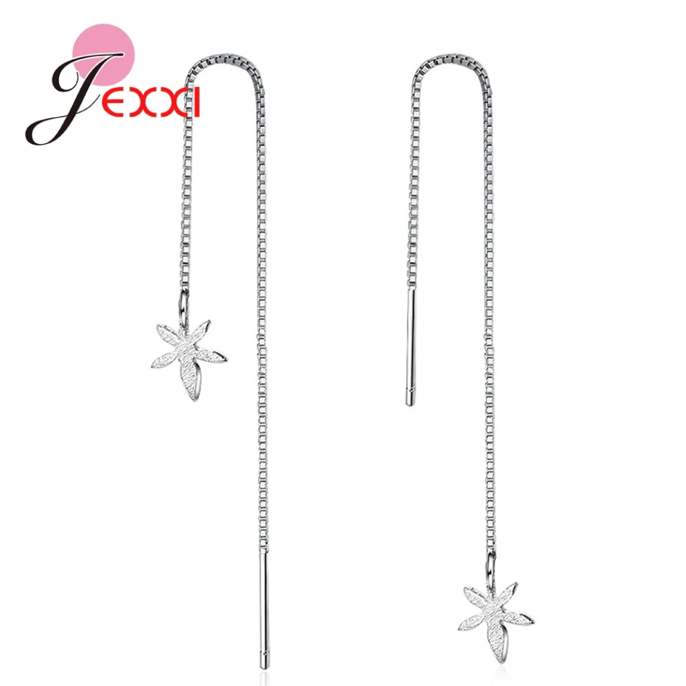 

Korea Earrings Jewelry Temperament Simple 925 Sterling Silver Leaves Charm Long Line Earrings For Women Statement Jewelry