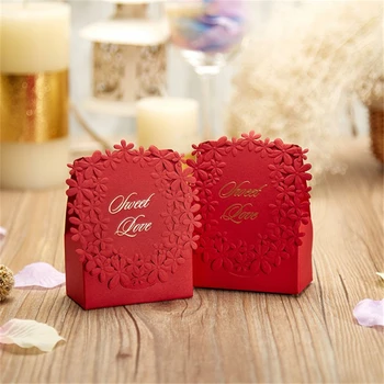 

50pcs/lot Red Sweet Love Wedding Decoration Candy Box Wedding Gifts For Guests Sweet Box Wedding Souvenir Supplies