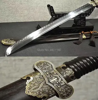 

Copper Knife Fitted/Ebony Wood Saya/T10 Steel Clay Tempered Razor Sharp Chinese Qing Dynasty WuShu Broadsword Dao Sword Katana