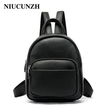 

NIUCUNZH Female School bags for teenage girls with phone pocket Backpack Casual Mini Genuine Leather Rucksack Women's Backpacks
