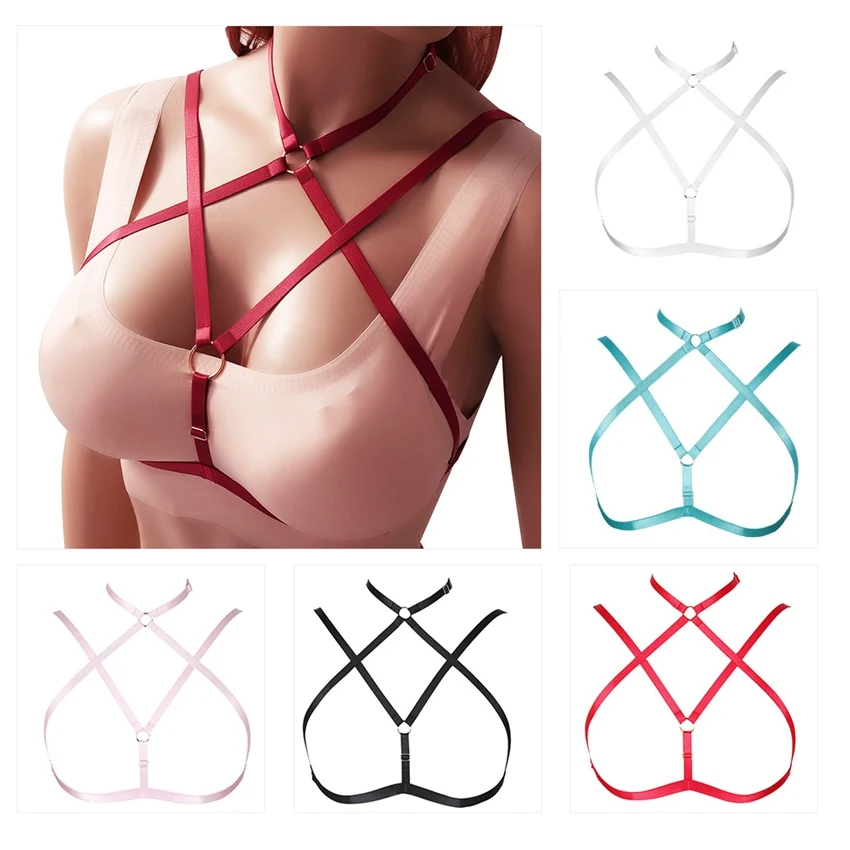 

Red Strap Harness Bra Women Adjust Lingerie Body Bbreast Belt Fashion Hollow Out Punk Gothic Caged Carnivals Dance Rave Wear