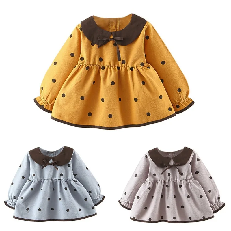 

Baby Girls Dress Kids Dot Print Dresses Spring Cute Cotton Long Sleeve Princess Sundress Outfits