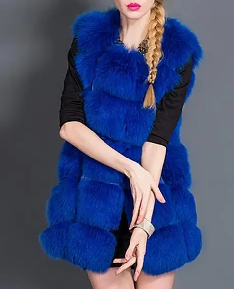 BINYUXD Новое модное пальто из искусственного меха зимнее женское повседневное приталенное без рукавов из искусственного лисьего меха жилет зимняя куртка для женщин casaco feminino - Цвет: Королевский синий