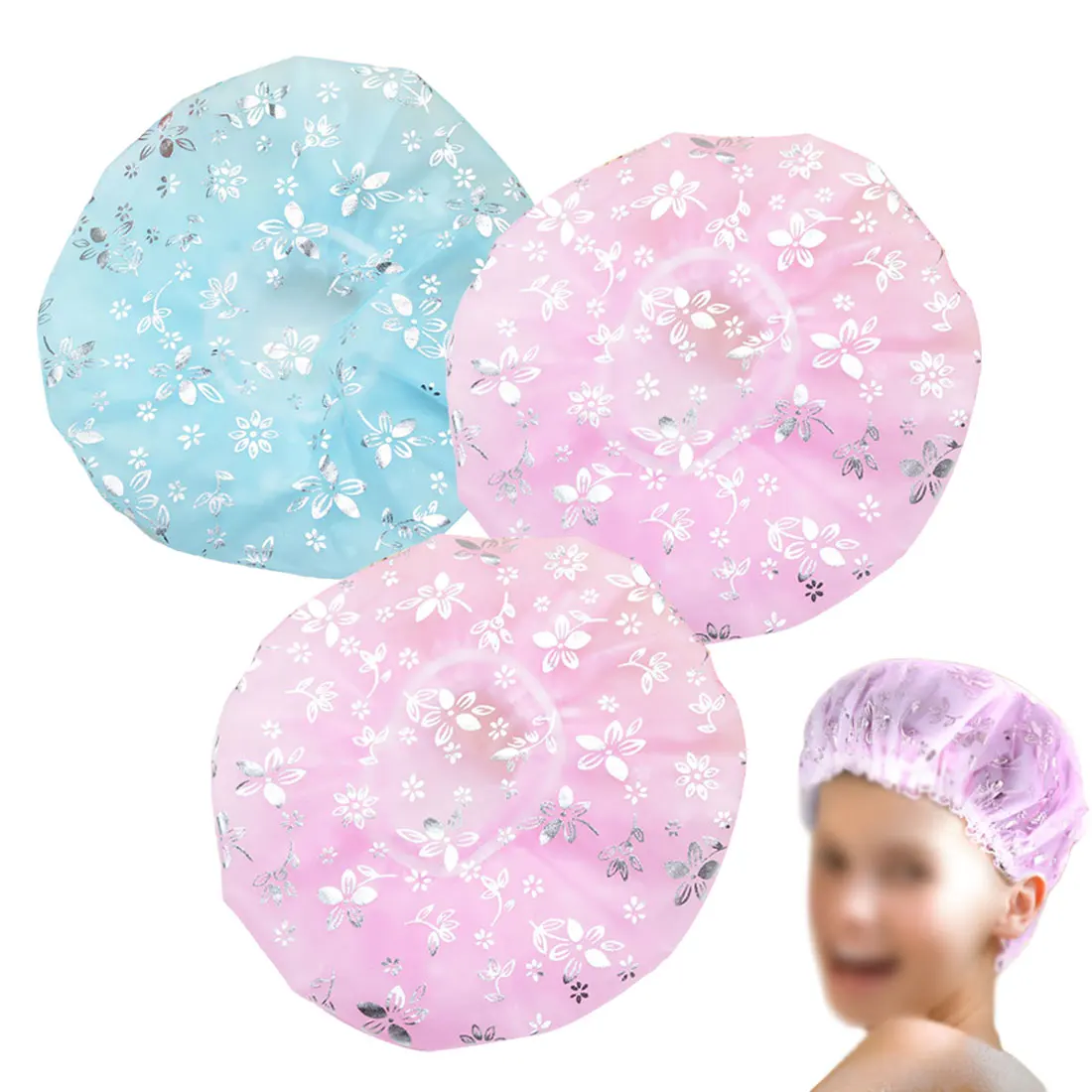 Women's waterproof stretch plastic shower cap bathtub spa cap bathroom