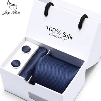 

Joy Alice Male Tie Set Necktie Polyester Handmade Classic Dress Necktie Set Gift Box Packing Blue Solid Free Shipping