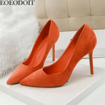 

EOEODOIT 2018 High Stiletto Heels Shoes Women Fashion Formal Dress Party Office Wedding Shoes Slip On Pointed Toe Sexy Pumps 9CM