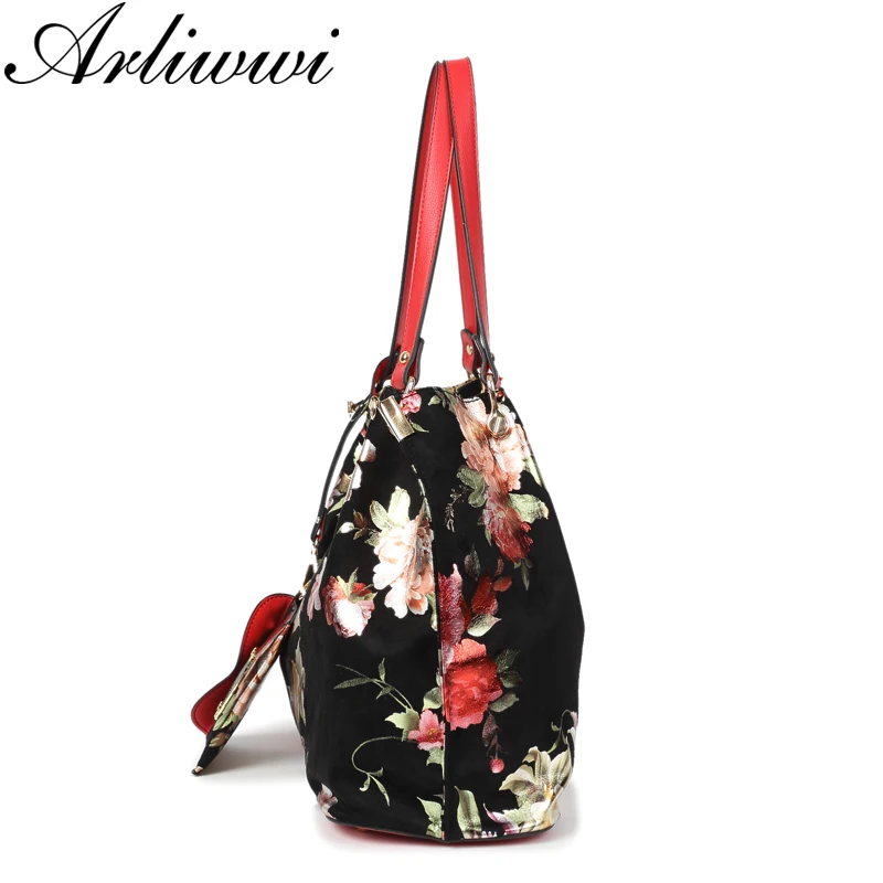 Arliwwi Высококачественная роскошная дизайнерская большая женская сумка с цветочным принтом, Большая вместительная дамская сумка на плечо с цветочным принтом лилии, модная новинка