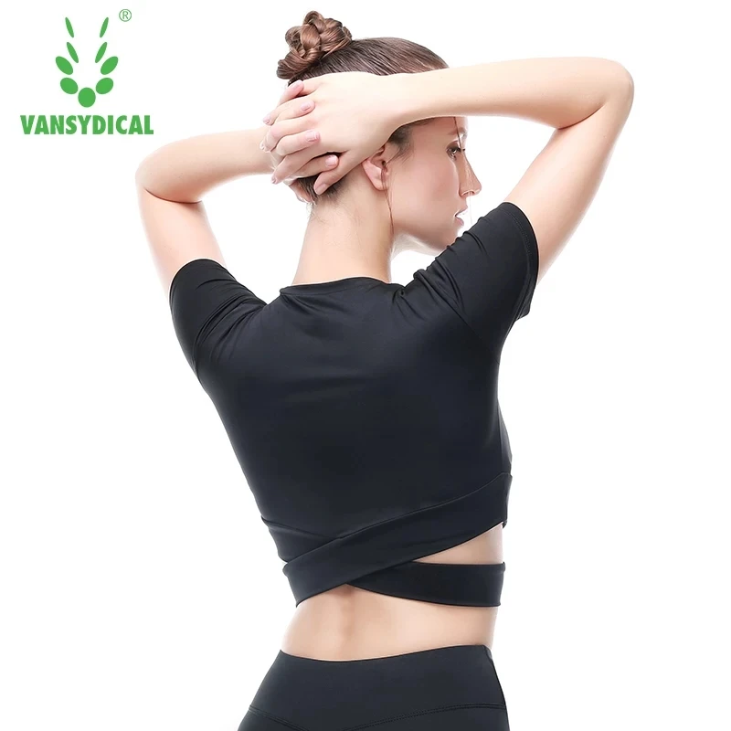 Vansydical спортивные футболки для йоги топы женские фитнеса и бега сексуальные