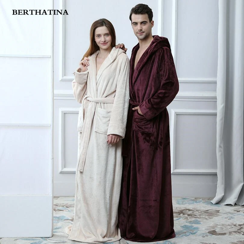 BERTHATINA New Lovers Soft as Silk Winter Warm Long Bathrobe Men Women