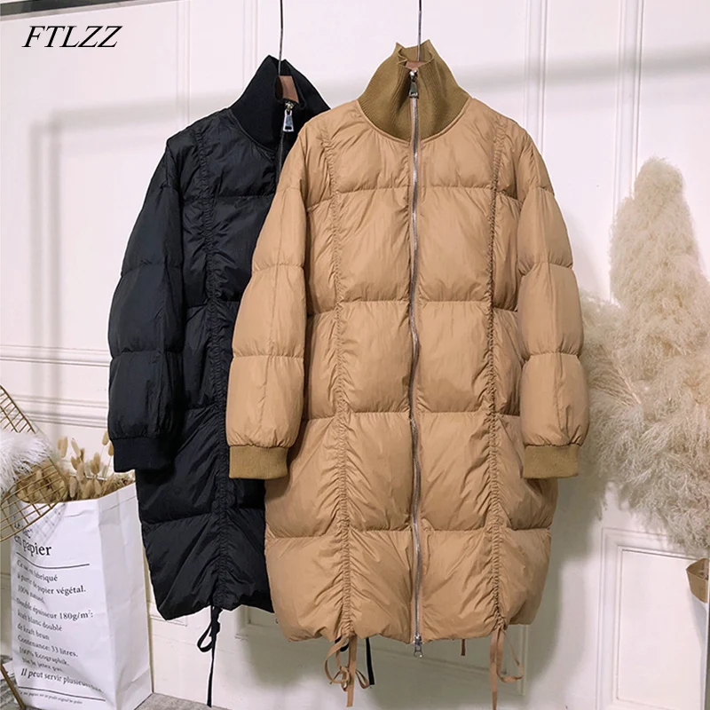 

FTLZZ Winter 90% White Duck Down Jackets Women Long Parkas Ultra Light Down Jacket Coats Warm Casual Snow Outwear
