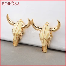 BOROSA бусина буйвола, золотой цвет бык скот Шарм бусина Longhorn Смола Рог скот кулон для ювелирных изделий Аксессуары G0842
