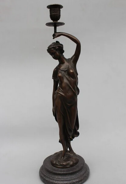

free 19"Western Art Bronze Marble Belle Women Girl Candlestick candler Statue fast