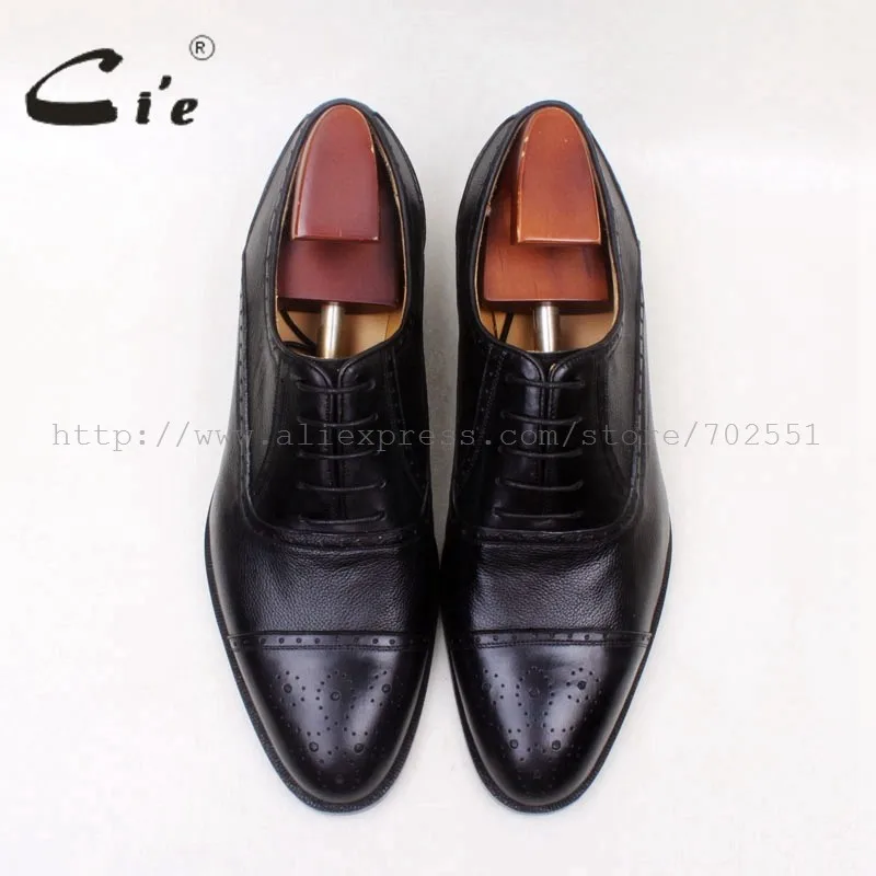 Top cie Round Captoe Solid Black Pepple Grain Mixed Full Grain Genuine Calf Leather Classic shoes Handmade Men