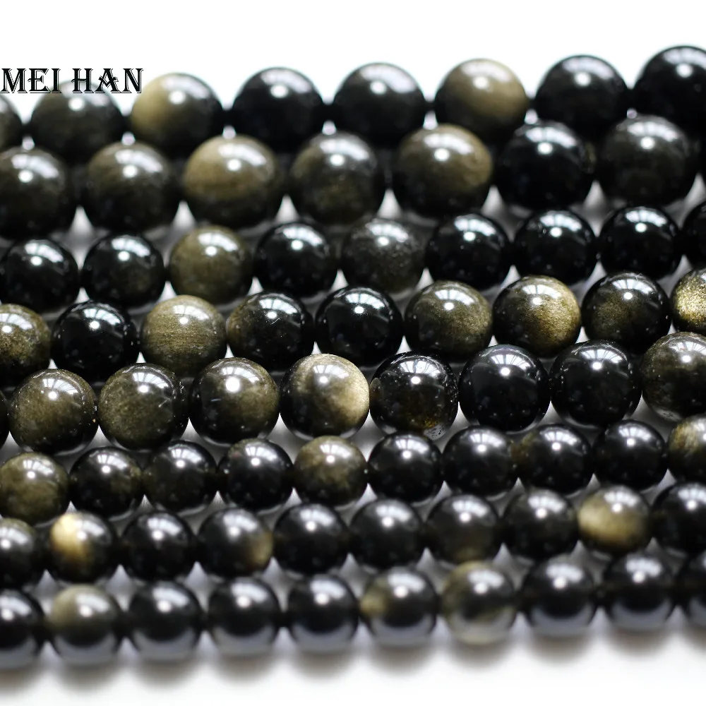 Meihan 6-12 мм натуральный Золотой обсидиан Гладкий Круглый камень бусины для браслета ожерелье сделай сам для изготовления ювелирных изделий
