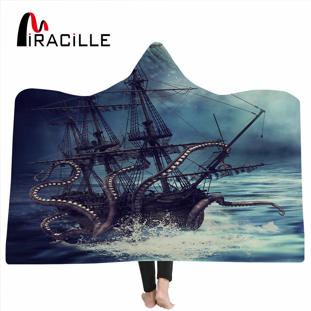 

Miracille Cartoon Huge Octopus Sea Monster Super Soft Sherpa Fleece Anti-Pilling Wearable Home Travel Picnic Hooded Blanket