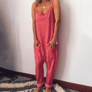 

Beach Jumpsuit Women 2019 Summer Loose Jumpsuit Romper Long Straight Jumpsuit Beach Sexy Backless Party Jumpsuits Ladies