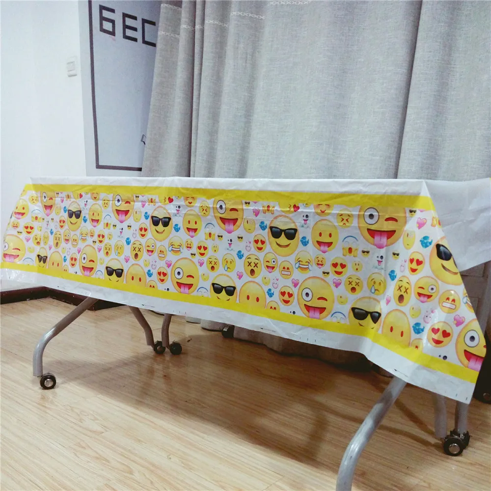 

Birthday Party smile face Emoji Baby Shower Tablecloth Cartoon Theme Kids FavorsTablecover Decoration Supplies 108*180cm