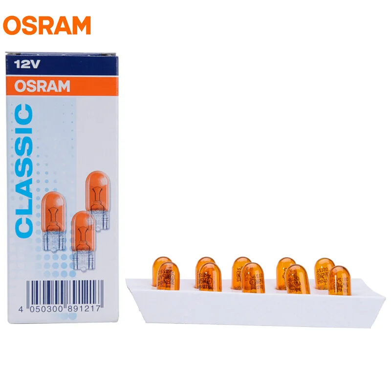 10 шт. OSRAM T10 2827 Янтарный 12 В 5 Вт W5W желтая линия 2300K Внутреннее освещение поворотный