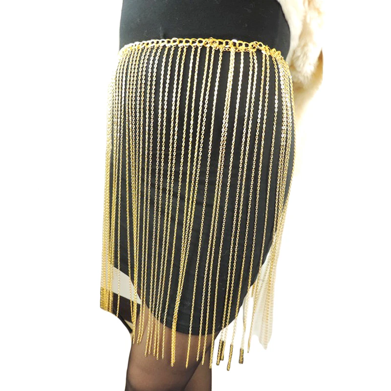 Модная Золотая длинная металлическая цепочка с кисточками, пояс-цепочка на талию, Женская завышенная юбка с бахромой, пояс, украшение, высокое качество