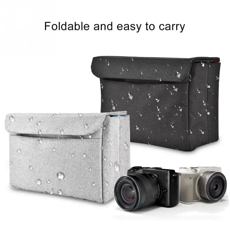 Waterproof Nylon Insert Padded Mirrorless Camera Bag Inner Divider Partition Folding Protective Pouch Black Grey