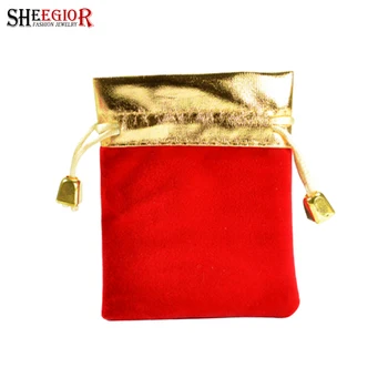 

SHEEGIOR Jewelry Box Display Bag Red Velvet Bijoux Packaging Collection Gift Bag Love Gold Trim Gift Boxes for Jewellery Neceser