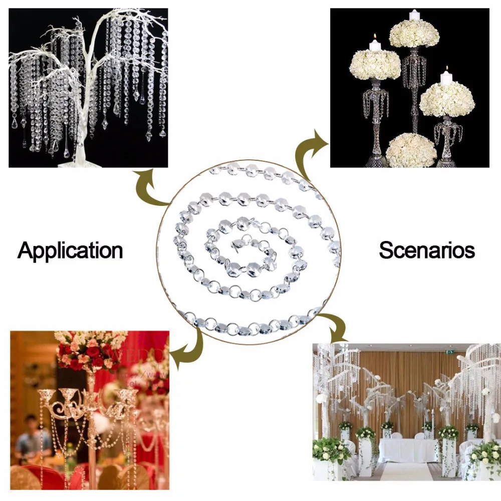 H& D 6 футов 14 мм прозрачные хрустальные Восьмиугольные бусины цепочка люстра Призмы Висячие Свадебные гирлянды домашнее свадебное украшение