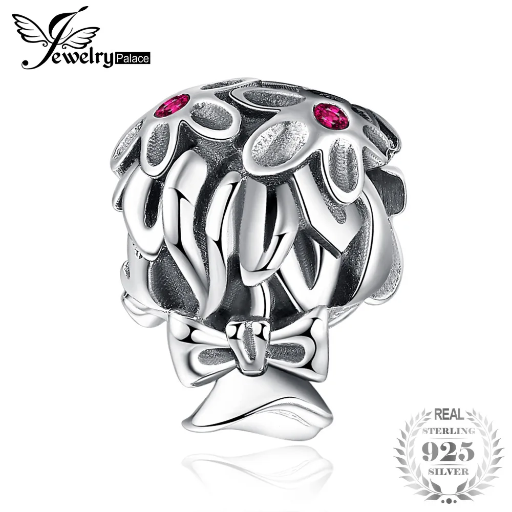 JewelryPalace 925 пробы серебро искусственные Рубины цветок букет подарок Шарм Бусины Fit