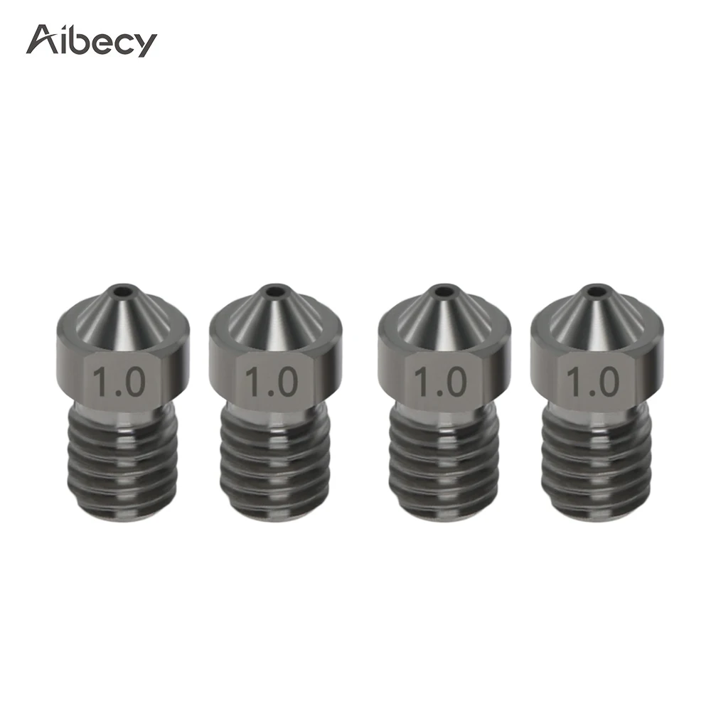 

Aibecy 4pcs Hardened Steel Nozzles V6 Nozzles 1.0mm for 1.75mm filament for 3D Printer Parts