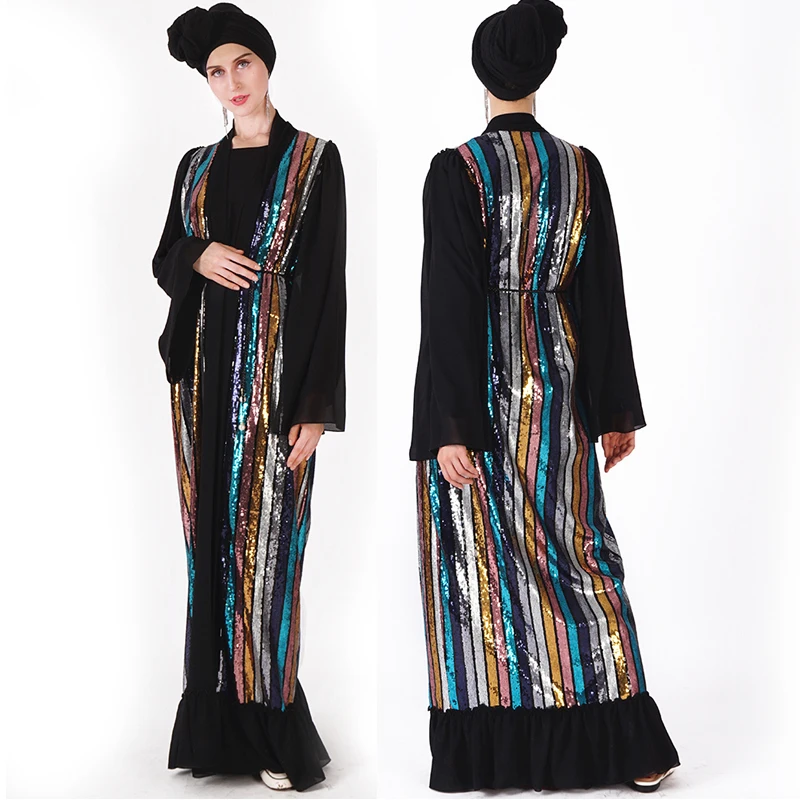 Кимоно Eid Open Abaya с блестками кардиган хиджаб мусульманское модное платье кафтан