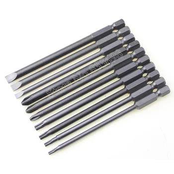 10Pcs/Set Magnetic Torx Screwdriver Bit+Slotted Screwdrive Head+PH2 Phillips Screwdriver Hex Shank 1/4" Driver Bits Tools 100mm
