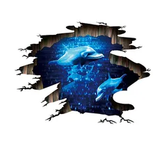 Creative 60x90cm 3D דולפין עמוק ים קיר מדבקת סלון חדר שינה חדר אמבטיה רצפת DIY בית תפאורה מדבקות עבור Drop(China)