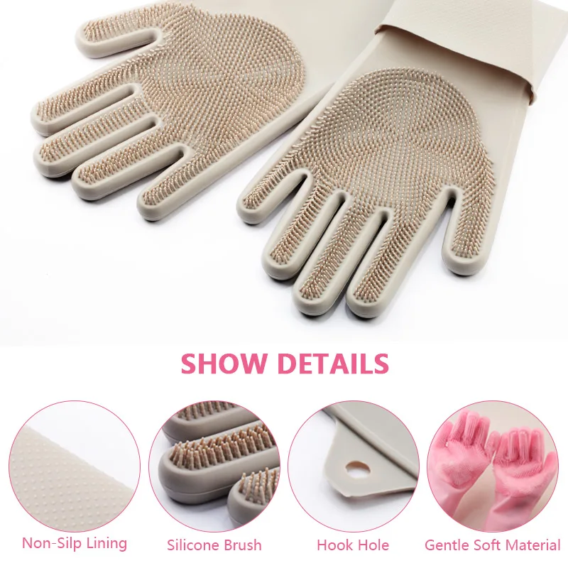 Magic Silicone Dish Washing Gloves Food Grade Household Cleaning Gloves Brush Silicone Scrubber Kitchen Accessories Clean Tools