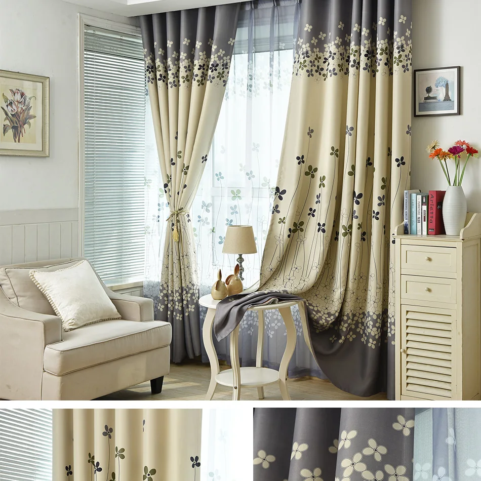 Серый и кремовый цветочный принт, современные затемненные занавески s для гостиной, спальни, домашний декор, наборы занавесок, занавески, обработка окон