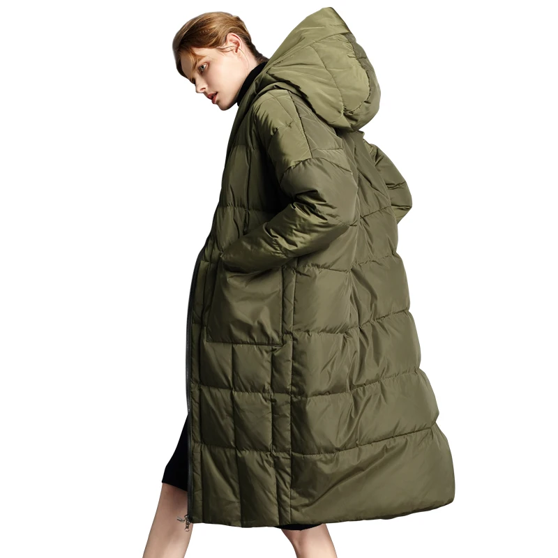Зимняя женская куртка новая стеганая парка с капюшоном женское Свободное длинное пальто зимняя теплая куртка Женское пальто размера плюс