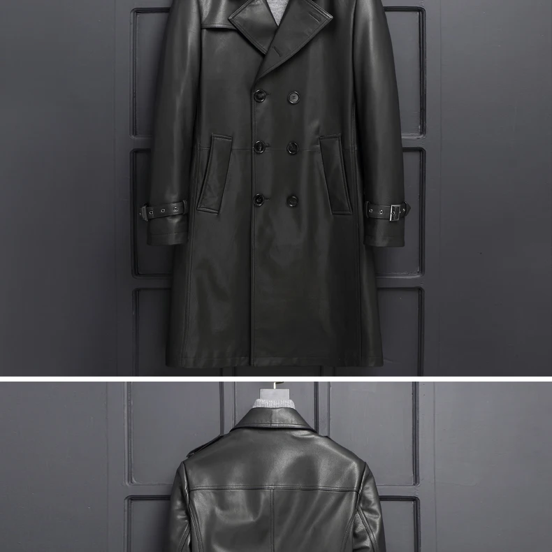 Clearance VHO fashion casual natural real cow leather coats for men x-long double breasted leather dust coat genuine leather jacket 13