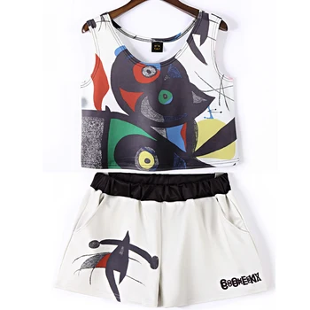 

Women's Sets Sleeveless Printed tops and Elastic Sexy shorts Cute one piece set Fahion Casual Harajuku sportwear suits 6070-4#