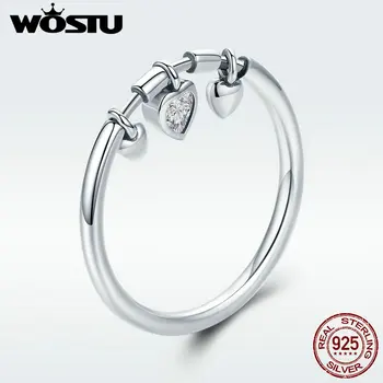 

WOSTU New Arrival 925 Sterling Silver Glittering Heart Clear CZ Anel Female Ring Women Wedding Engagement Jewelry DXR215