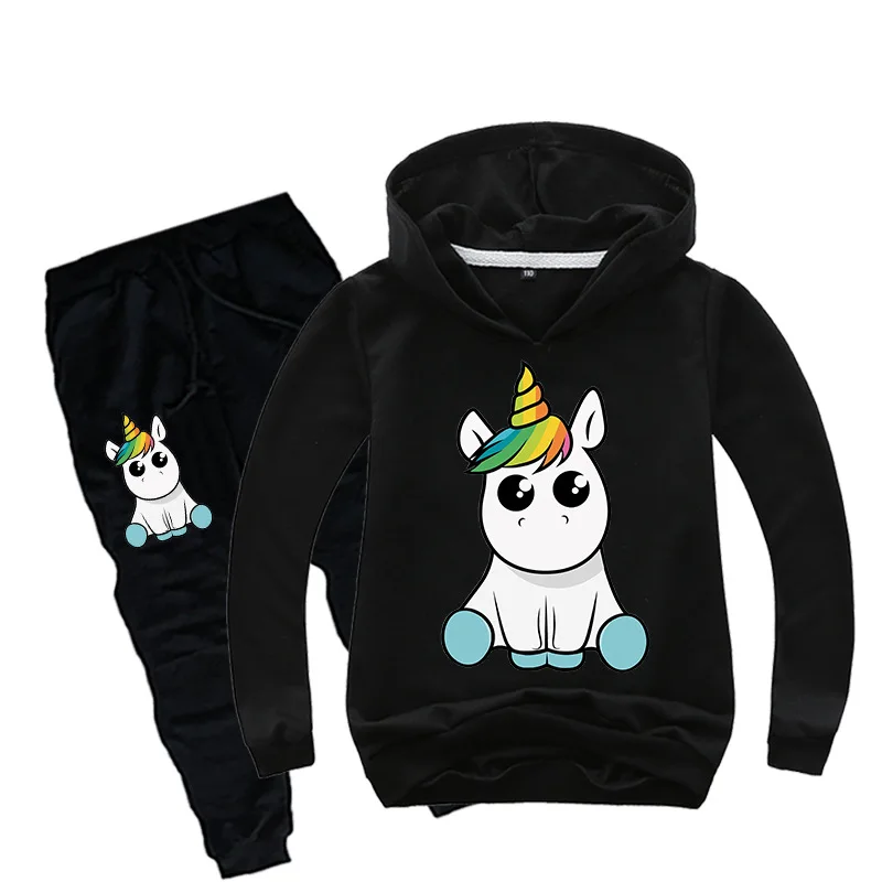 New Children's Set Children's Hoodies+ Pants 2 Pcs Tracksuit Boys And Girls Spring Autumn Unicorn Take Off Gesture Clothing Set