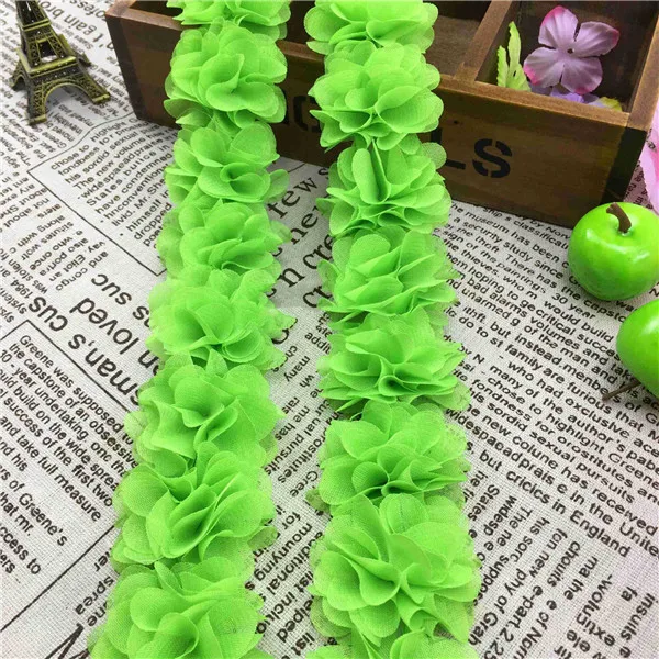 1Yard 12 colors Flower 3D Chiffon Lace Trim Ribbon Fabric for Applique Sewing Wedding Dress Decoration Accessories Supplies 5cm - Цвет: fluorescent green